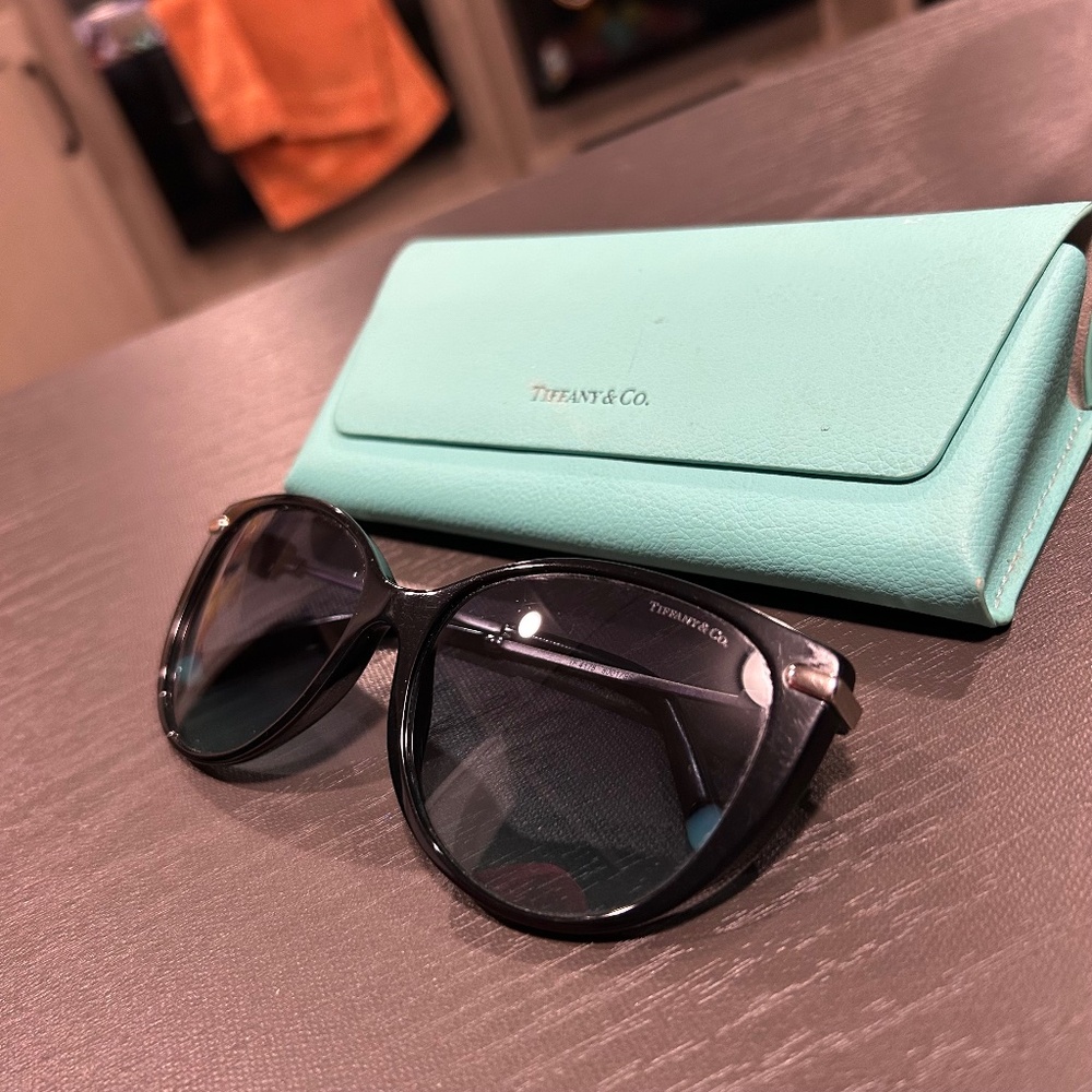 Tiffany & Co. TF 4178 Black Oversized Sunglasses Blue Tips w/ Case